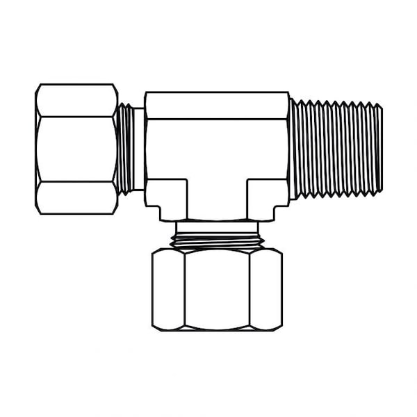 Hydraulic Fitting-Metric CompressionL12(18X1.5)-06NPT MALE STUD RUN TEE